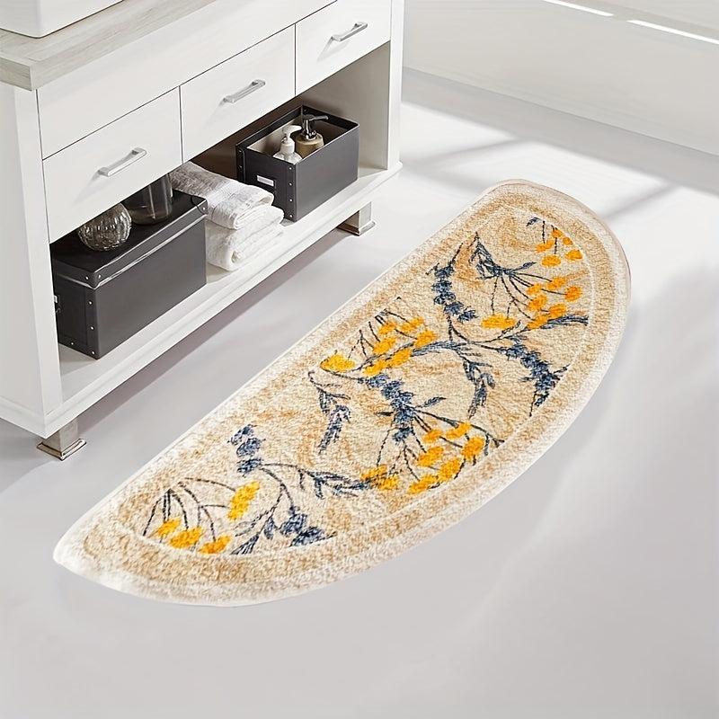 Soft Cashmere Semi Round Bath Rug Flower Pattern 49x78cm