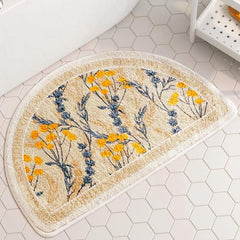 Soft Cashmere Semi Round Bath Rug Flower Pattern 49x78cm