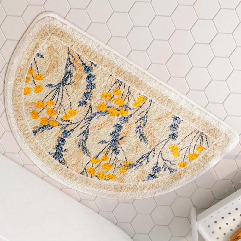 Soft Cashmere Semi Round Bath Rug Flower Pattern 49x78cm