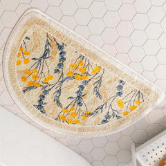 Soft Cashmere Semi Round Bath Rug Flower Pattern 49x78cm