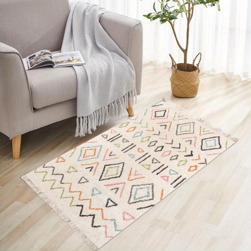 Arabian Style Tassel Carpet Geometric Pattern Rug for Home Decor