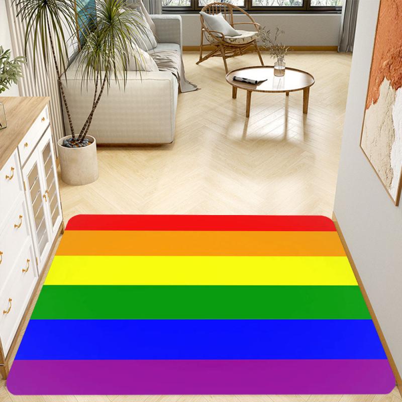 Rainbow Flannel Floor Mat Non Slip Carpet Soft
