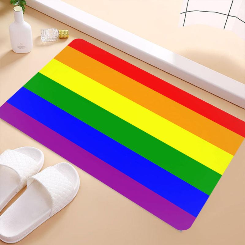 Rainbow Flannel Floor Mat Non Slip Carpet Soft