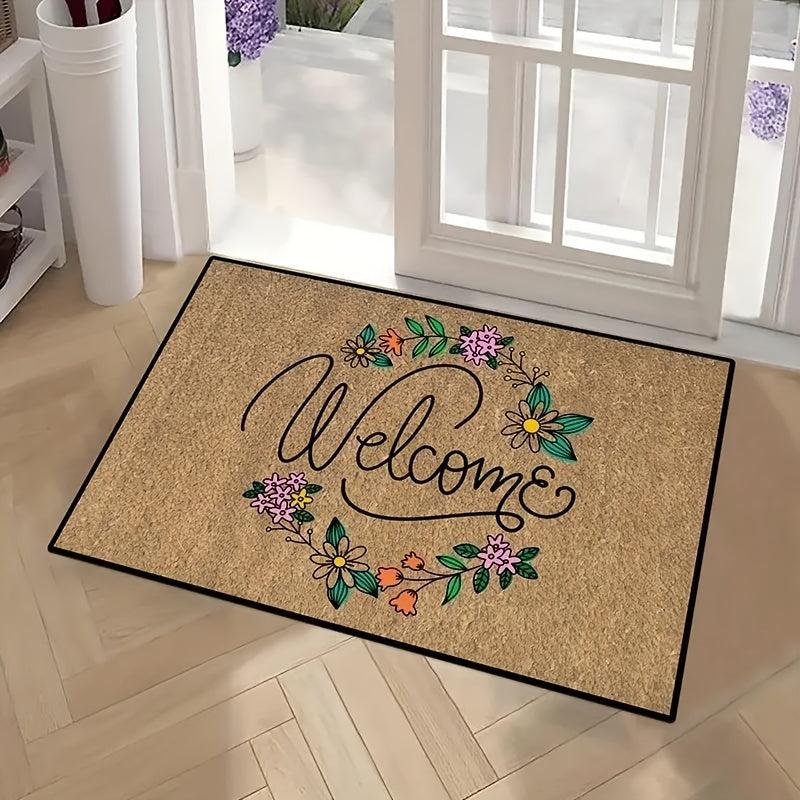 Letter & Flower Pattern Rug Modern Polyester Door Mat Fall Home Decor