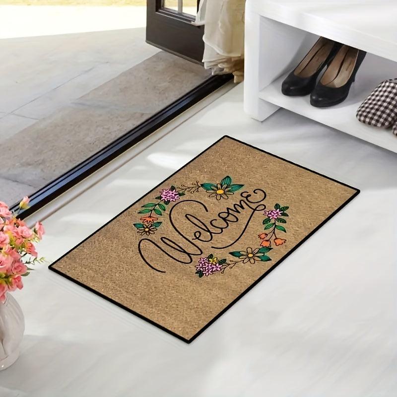 Letter & Flower Pattern Rug Modern Polyester Door Mat Fall Home Decor