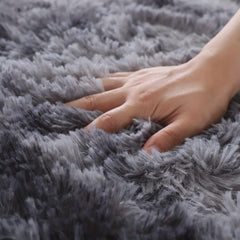 Round Plush Bedroom Carpet Large Area Rug Tie Dyed Light Grey Shaggy Rug