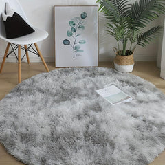 Round Plush Bedroom Carpet Large Area Rug Tie Dyed Light Grey Shaggy Rug