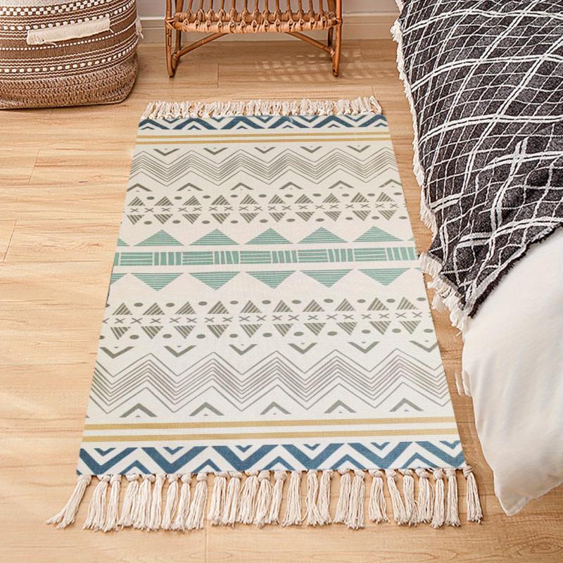 Handwoven Cotton Kitchen Rug Geometric Bohemia