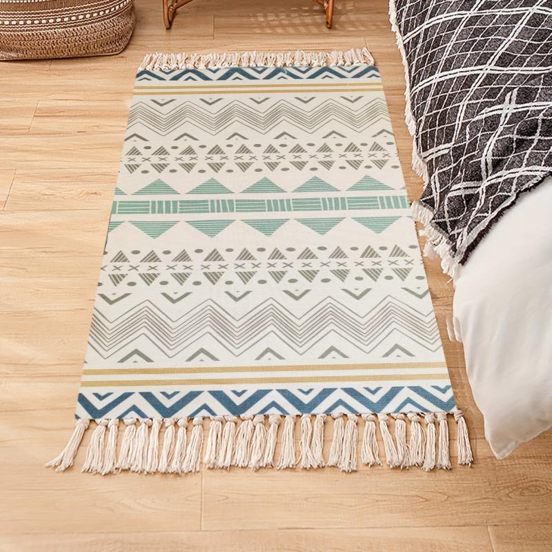 Handwoven Cotton Kitchen Rug Geometric Bohemia