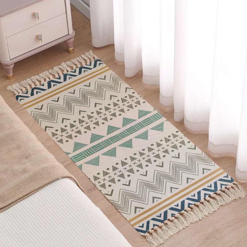 Handwoven Cotton Kitchen Rug Geometric Bohemia