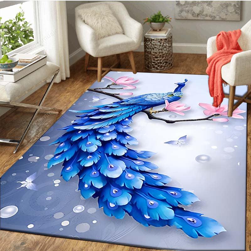 Peacock Area Rug Carpet For Living Room Coffee Table Floor Mat Bedroom Decor