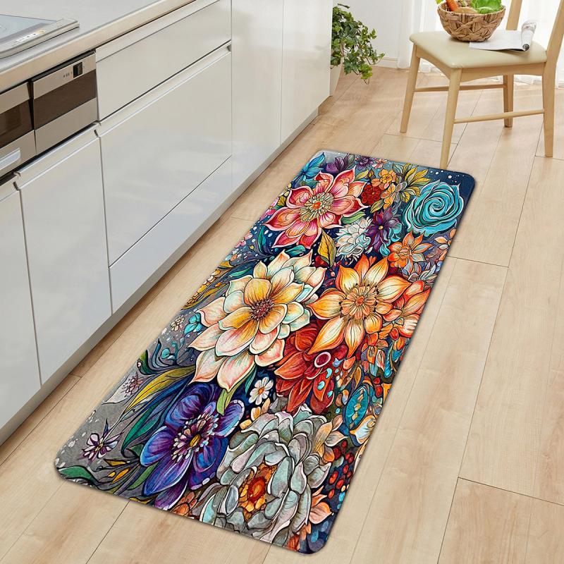 Bohemian Watercolor Floral Kitchen Strip Mat
