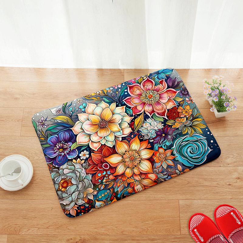 Bohemian Watercolor Floral Kitchen Strip Mat