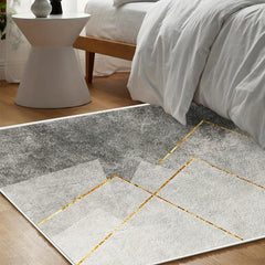 Abstract Geometric Golden Lines Area Rug for Home Decor