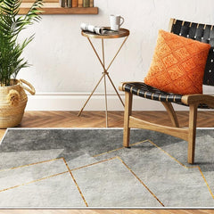 Abstract Geometric Golden Lines Area Rug for Home Decor