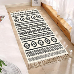 Moroccan Woven Tassel Carpet - Boho Room Decor