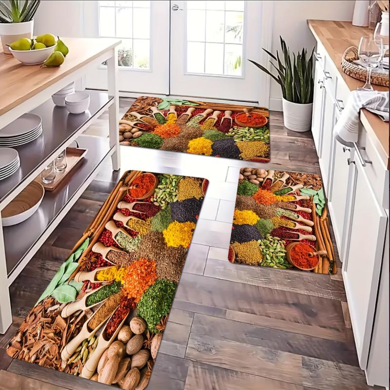 Vintage Boho Anti-Fatigue Kitchen Seasoning Pattern Carpet Mat