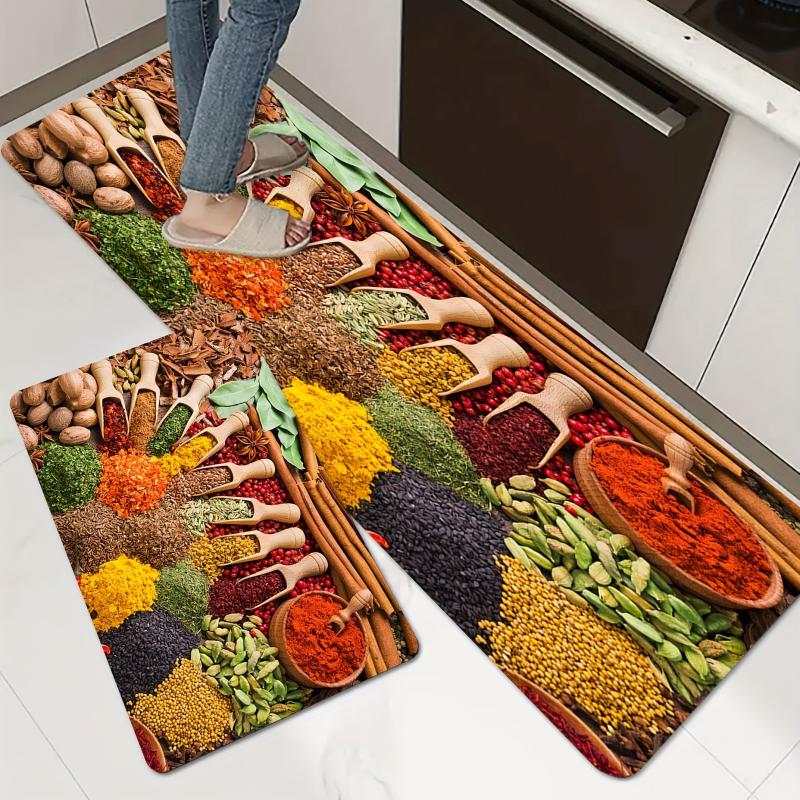 Vintage Boho Anti-Fatigue Kitchen Seasoning Pattern Carpet Mat