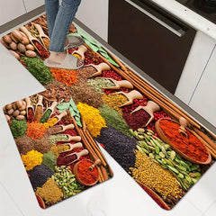 Vintage Boho Anti-Fatigue Kitchen Seasoning Pattern Carpet Mat