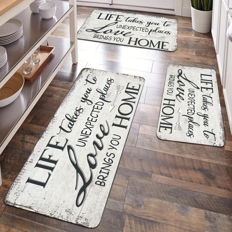 Vintage Print Kitchen Rug Anti Slip Absorbent Soft Quick Dry