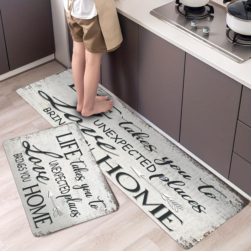 Vintage Print Kitchen Rug Anti Slip Absorbent Soft Quick Dry