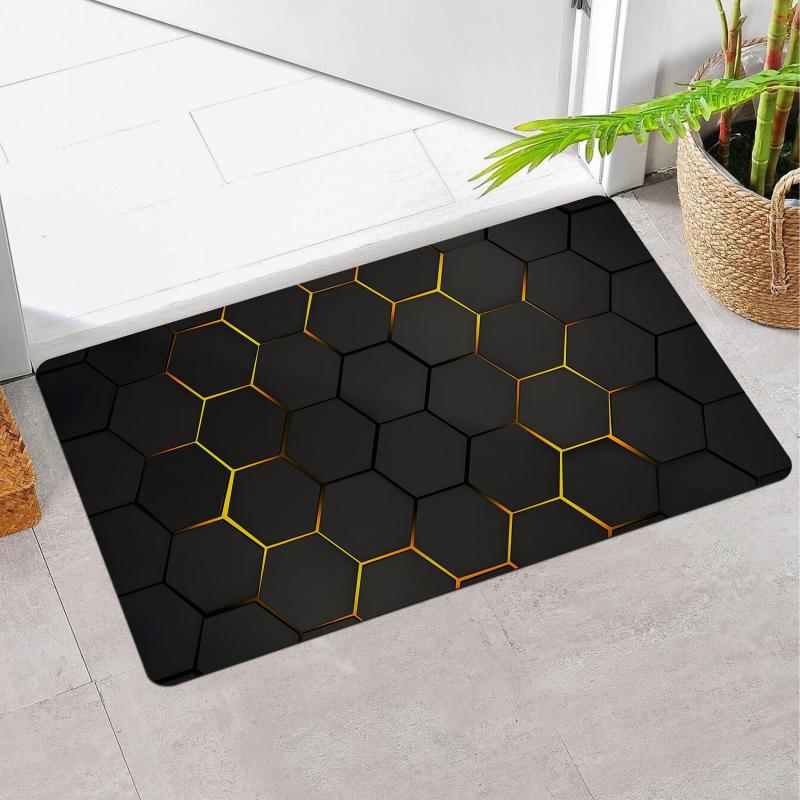 Golden Textured Hexagon Pattern Kitchen Rug TPR Floor Mat