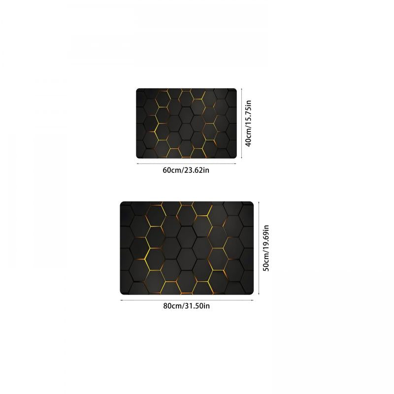 Golden Textured Hexagon Pattern Kitchen Rug TPR Floor Mat