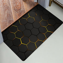 Golden Textured Hexagon Pattern Kitchen Rug TPR Floor Mat