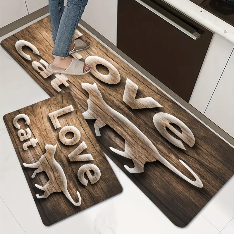 Wood Print Kitchen Rug Soft Anti Fatigue Comfortable Mat