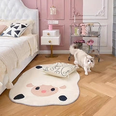 Cartoon Sheep Shaped Area Rug Non Slip Washable Polyester Floor Mat