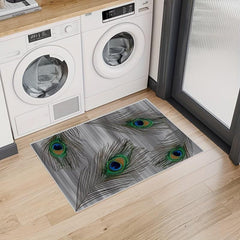 Peacock Feather Kitchen Rug Entrance Carpet Anti-Slip Rubber Back