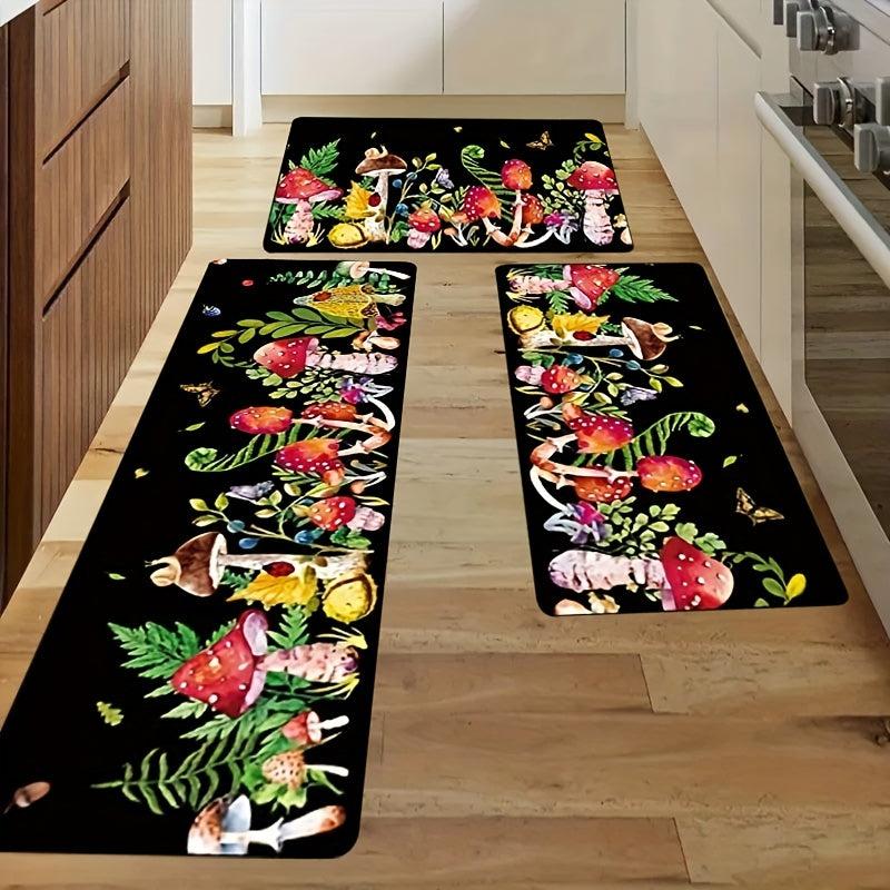 Red Mushroom Kitchen Rugs Non Slip