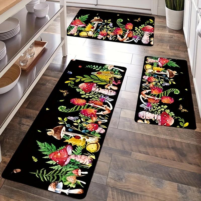 Red Mushroom Kitchen Rugs Non Slip