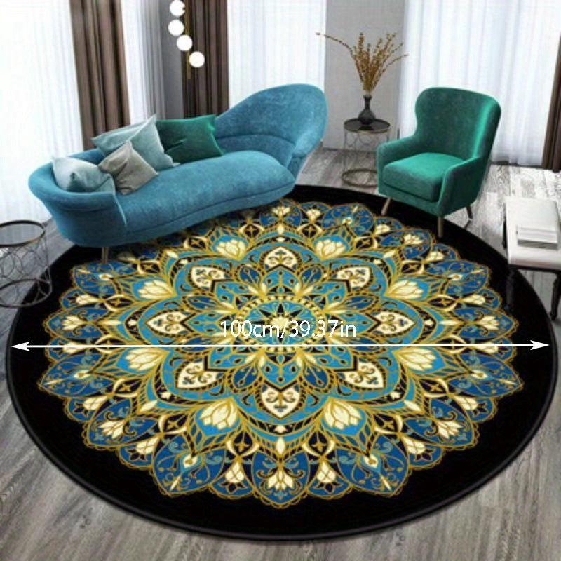 Ethnic Circular Carpet for Living Room Bedroom - Non Slip, Soft