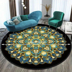 Ethnic Circular Carpet for Living Room Bedroom - Non Slip, Soft