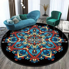 Ethnic Circular Carpet for Living Room Bedroom - Non Slip, Soft