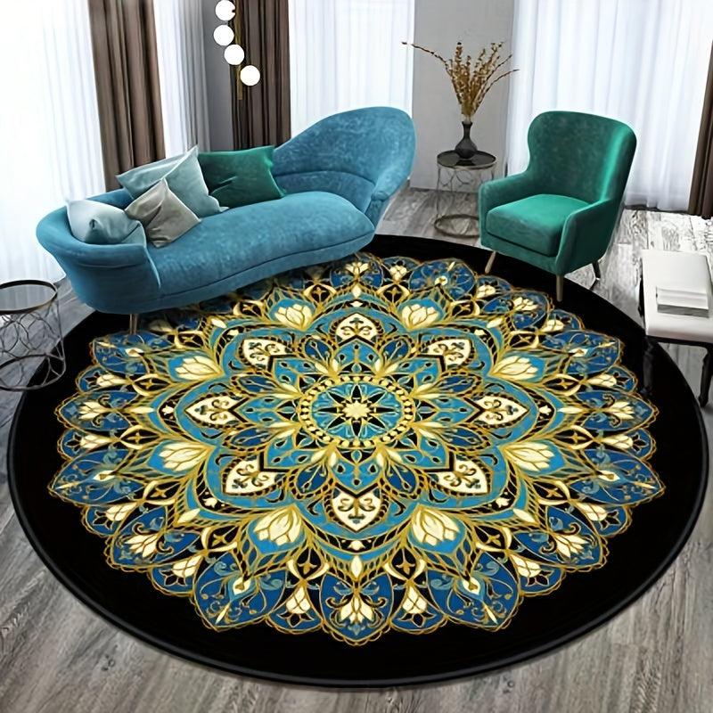 Ethnic Circular Carpet for Living Room Bedroom - Non Slip, Soft