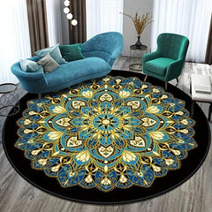 Ethnic Circular Carpet for Living Room Bedroom - Non Slip, Soft