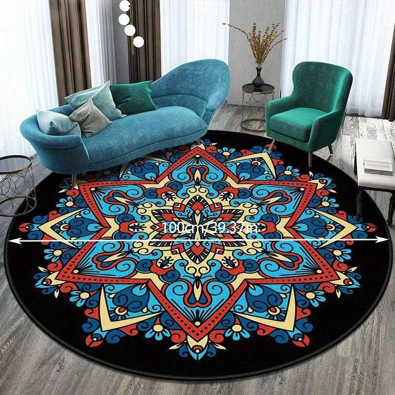 Ethnic Circular Carpet for Living Room Bedroom - Non Slip, Soft