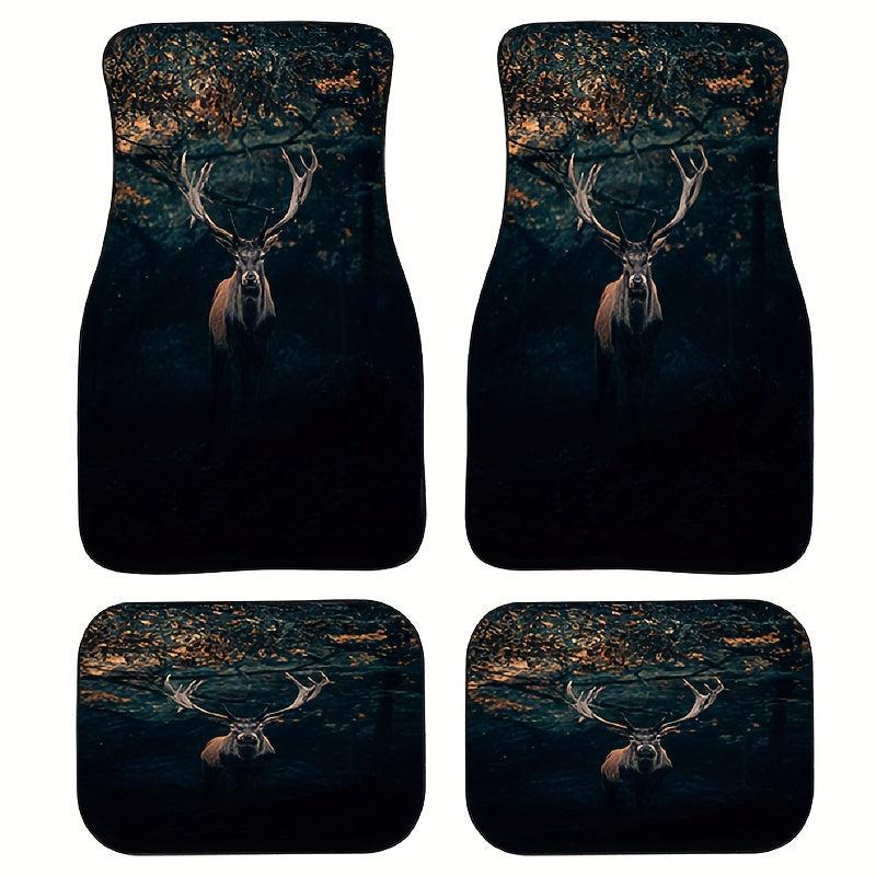 Car Floor Mat Forest Deer Pattern Front Rear Pad Set Anti Slip Heel Mat