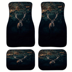 Car Floor Mat Forest Deer Pattern Front Rear Pad Set Anti Slip Heel Mat