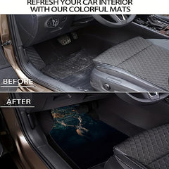 Car Floor Mat Forest Deer Pattern Front Rear Pad Set Anti Slip Heel Mat
