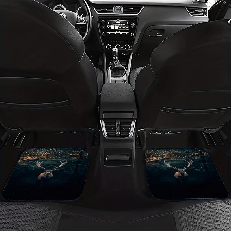 Car Floor Mat Forest Deer Pattern Front Rear Pad Set Anti Slip Heel Mat