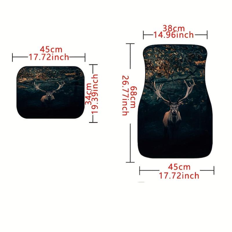 Car Floor Mat Forest Deer Pattern Front Rear Pad Set Anti Slip Heel Mat