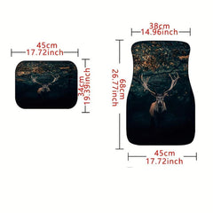 Car Floor Mat Forest Deer Pattern Front Rear Pad Set Anti Slip Heel Mat