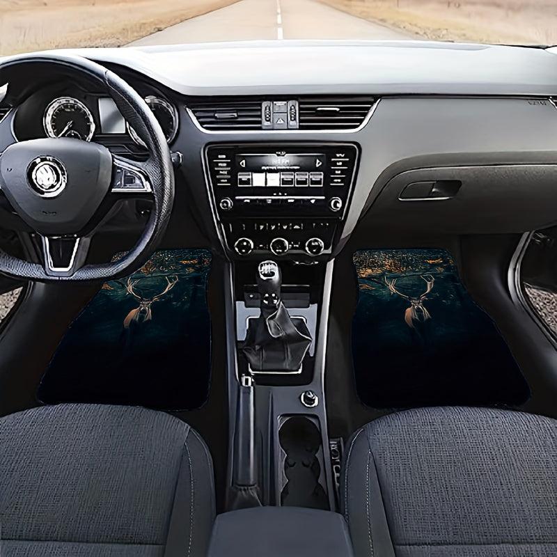 Car Floor Mat Forest Deer Pattern Front Rear Pad Set Anti Slip Heel Mat