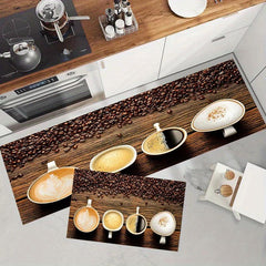 Coffee Printed Soft Kitchen Rug Cushioned Anti Fatigue Non Slip Waterproof