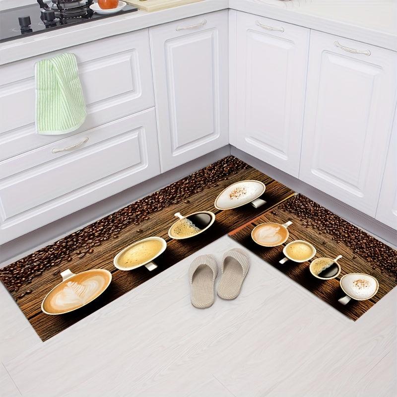 Coffee Printed Soft Kitchen Rug Cushioned Anti Fatigue Non Slip Waterproof