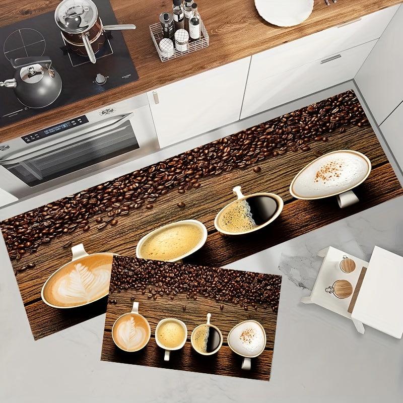 Coffee Printed Soft Kitchen Rug Cushioned Anti Fatigue Non Slip Waterproof