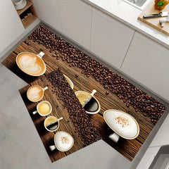 Coffee Printed Soft Kitchen Rug Cushioned Anti Fatigue Non Slip Waterproof